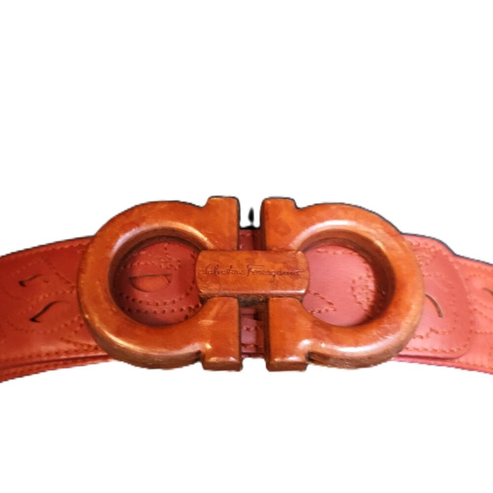 Ferragamo Unique Brown Floral Stitch Leather Belt - 80CM - Picture 2 of 5